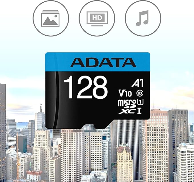 ADATA Premier 128GB MicroSDHC/SDXC UHS-I Class 10 V10 A1 Memory Card with Adapter Read up to 100 MB/s (AUSDX128GUICL10A1-RA1)
