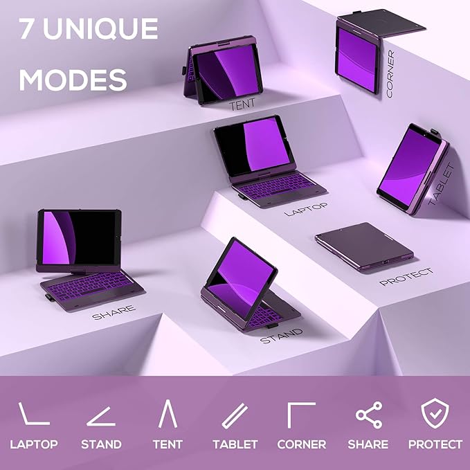 typecase Touch Case with Keyboard for iPad 9th Generation (10.2", 2021), Multi-Touch Trackpad, 10 Color Backlight, 360, Thin & Light - iPad 8th Gen (2020), 7th Gen (2019), Air 3, Pro 10.5 (Violet)