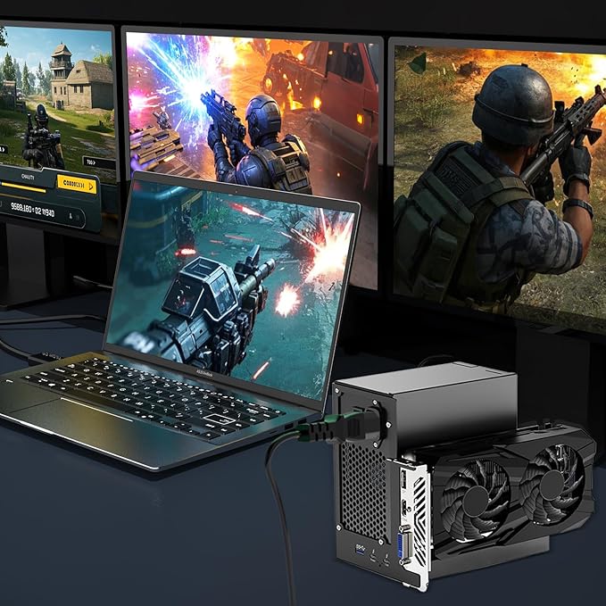 Portable eGPU Enclosure Compatible with Thunderbolt 3/4,USB4 PD 85W Charging,Daisy Chain Support,External GPU Dock Station 40Gbps Rate Support NVIDIA/AMD PCIE,DC/SFX/ATX/Flex Power Supply