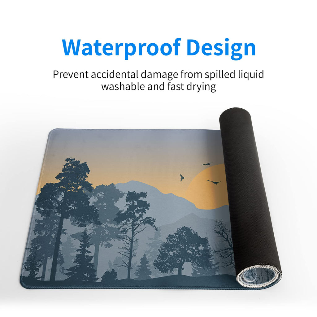 Mountain Gaming Mouse Pad 31.5x11.8 Inch Forest Large Mousepad Extended Grey Mousepad Gaming Non-Slip Rubber Base Stitched Edges Keyboard Mouse Mat Desk Pad for Office Home and Game