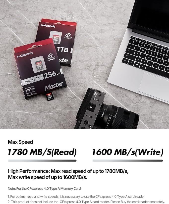 Pergear 256GB CFexpress 4.0 Type A Memory Card VPG200, Up to 1780MB/s Read Speed & 1600MB/s Write Speed for 4K 120P, 8K 30P Video Recording(Master Series), Compatible for Sony Alpha & FX Cameras