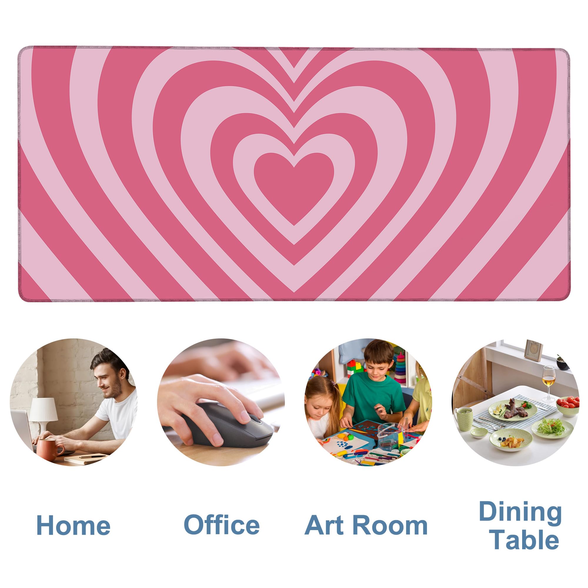 NITAHHHY Gaming Desk Pad Large Extra Length Retro Style Hearts Mouse Pad Keyboard Laptop Non-Slip Waterproof with Rubber Base Thick Stitched Edge Mouse Mat for Office Home 35.4 x 15.7 Inches