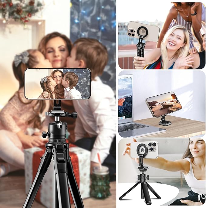 elitehood for Magsafe Phone Tripod Mount with Arca Port, Aluminum Magnetic iPhone Tripod Mount with 1/4" & 3/8" Screw, for Magsafe Phone Adapter Compatible with iPhone 16 15 14 13 12 Series, Black