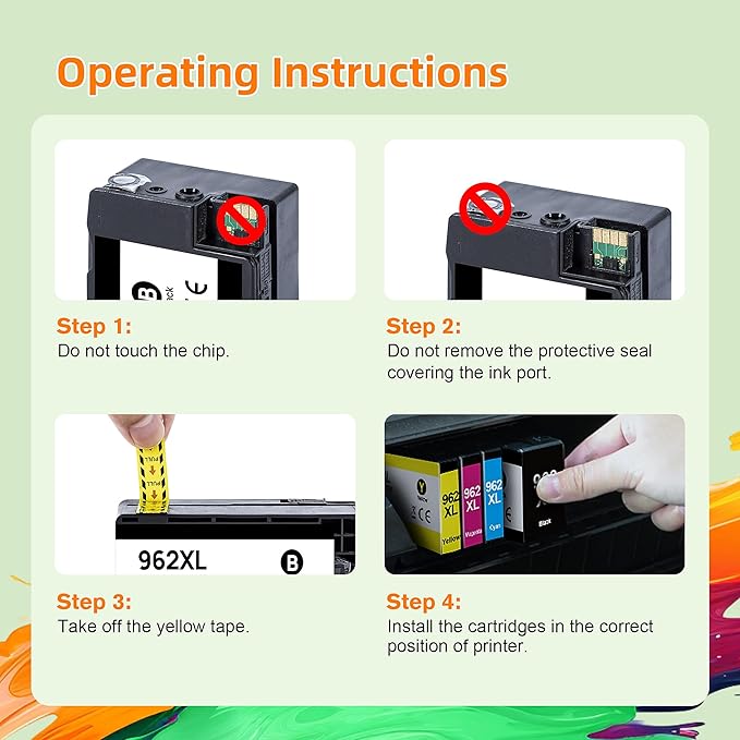962XL 962 Ink Replacment for HP 962XL Ink Cartridges Combo Pack for HP Ink 962XL Black and 962 Color Combo Pack High Yield Work with Officejet Pro 9010 9020 9015 Series Printers, 4 Pack