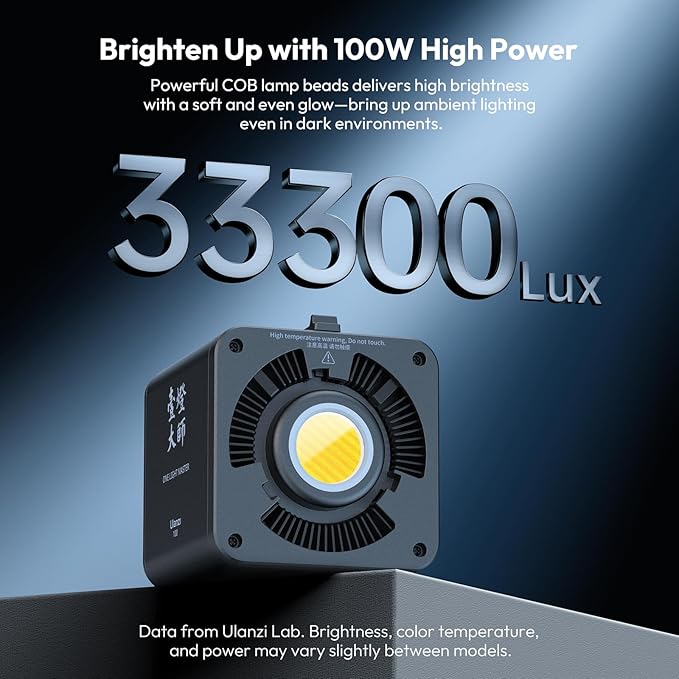 ULANZI 100W RGB Portable LED Video Light w DC Power Adapter, 111Wh Build-in Battery Metal Mini Adjustable Color Temperature COB Continuous Output Lighting Handheld Spotlight 2700K-6500K for Video