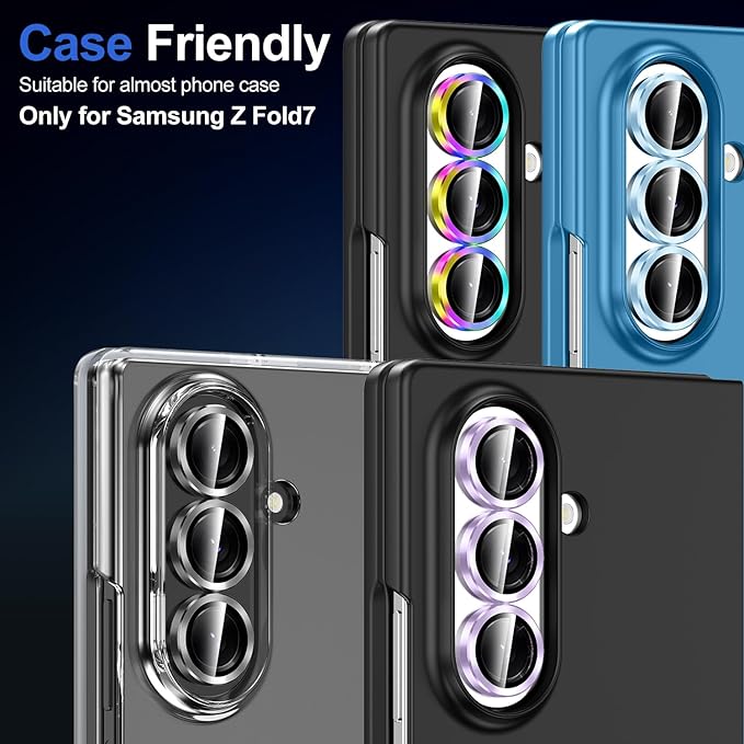 for Samsung Galaxy Z Fold 7 Camera Lens Protector, Individual Metal Ring Tempered Glass Lens Cover, [Strong Adsorption] Scratch Resistant Ultra-Thin HD Clear Lens Cover, 1 Set-Purple