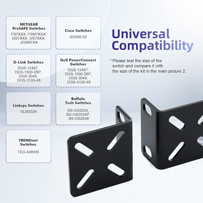 Rack Mount Kit for 17.3 inch Switches, Adjustable Rack Ears for Buffalo Tech, Cisco, NETGEAR,Dell, D-Link, Linksys and TRENDnet Products, Adjustable Hole Distance 14-29mm