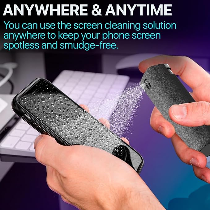 Mini Screen Cleaner Spray – Finger Proof Screen Cleaner for Smartphones, iPads, MacBooks, Laptops, Car Screens, Touchscreens – 3in1 Mist Cleaner, Microfiber Cloth and Protective Cover -Yellow