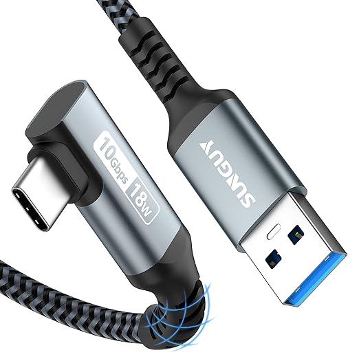 SUNGUY USB C Android Auto Cable 5FT, 3A USB C 3.1 Gen 2 to USB Cable 10Gbps Data Transfer, Right Angle USB to Type C Fast Charging for iPhone 16/15 Series, Samsung Galaxy S24/S23, Pixel