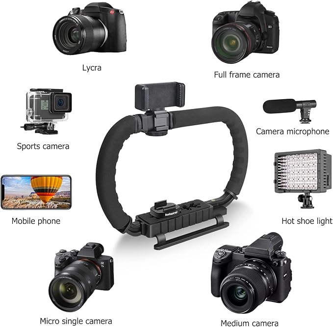 3-Shoe DSLR/Mirrorless/Action Camera Camcorder Phone Stabilizer Expansion Cage Mount Moviemaking Holder Rig YouTube Tiktok Vlogging Video Kit Compatible with GoPro Canon Nikon Sony iPhone Android