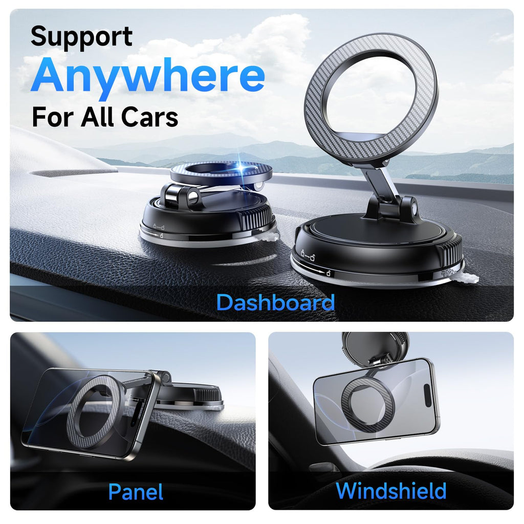ANDERY Car Phone Holder for Magsafe [78+LBS Strongest Suction & 2400gf Strongest Magnetic] 360° Adjustable Car Phone Mount, Phone Holders for Your Car for iPhone 17-12 Pro Max Plus Air, Carbon Fiber