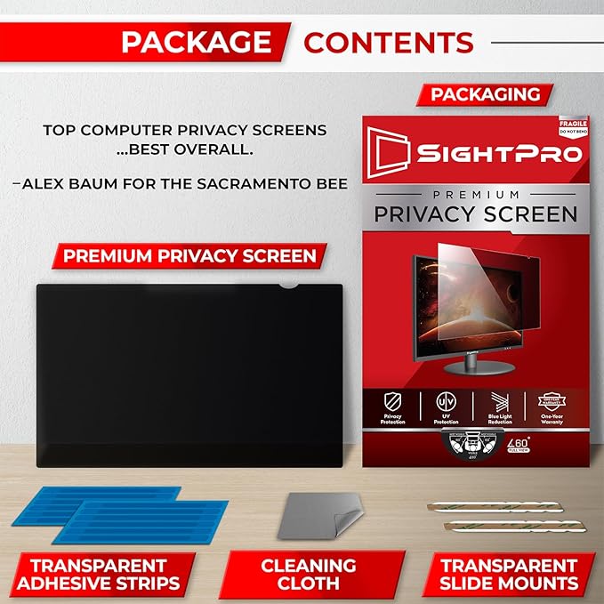 23.8 Inch 16:9 Computer Privacy Screen Filter for Monitor - Privacy Shield and Anti-Glare Protector