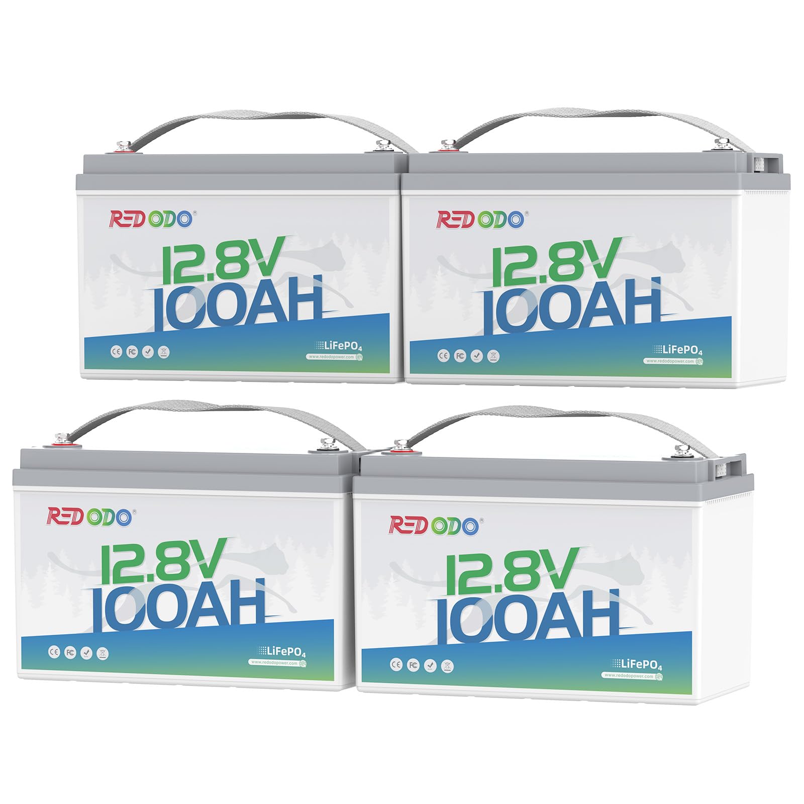 Redodo 4 Pack 12V 100Ah Lithium LiFePO4 Battery, Group 31 Battery Built in 100A BMS, Up to 15000 Cycles, 10 Years Lifetime, Perfect for RV, Off Grid, Solar, Marine, Trolling Motor
