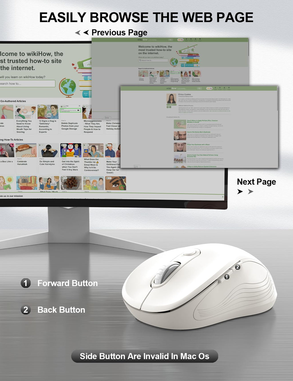 Trueque Wireless Mouse for Laptop, Ergonomic 6-Button Mouse, Pure White