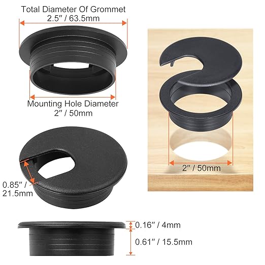 HNBun 20Pack 2 in Desk Grommets, Black Cable Hole Covers