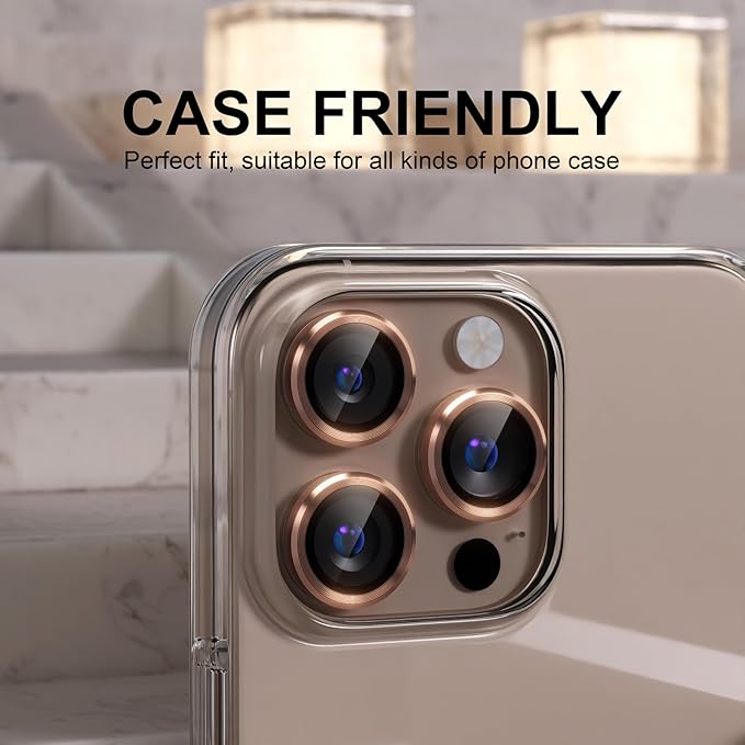 Choiche Compatible for iPhone 16 Pro/iPhone 16 Pro Max Camera Lens Protector, 9H Tempered Glass Camera Cover Screen Protector Metal Ring Decoration Accessories(Titanium Desert)
