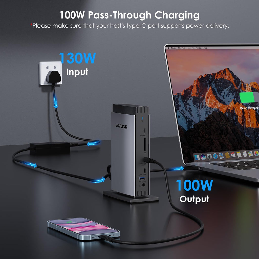 WAVLINK USB C DisplayLink Docking Station with 3 HDMI 4K60Hz,Displaylink Triple Display Docking Station for MacBook M1/M2/M3/Windows,5 USB Ports,2DP,Ethernet Port,Audio/Mic,SD/TF（No Charging Ports）