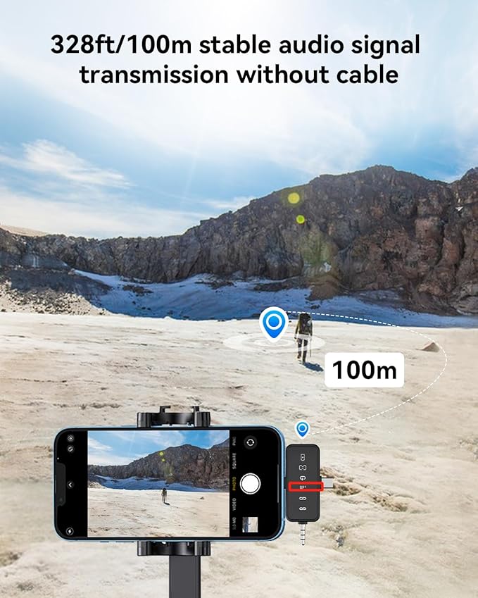 PQRQP 3 in 1 Microphone for iPhone/Android/Camera, Wireless Lavalier Microphone, 328ft Transmission, 18H Battery Life, Mini Microphone for Record Interview, Vlogs, YouTube, Tiktok