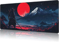Mouse Pad Large Samurai and Red Moon Non-Slip Game Desk Mat with Stitched Edge Laptop Keyboard Desk Pad for Work Home Gaming (35.4 x 15.7 Inches)