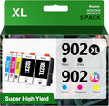 902XL Ink Cartridges for Printers 5 Pack Replacement for 902XL Ink Cartridges Combo Pack 902XL Works for 6958 6962 6950 Pro 6978 6968 6975 Printer T0A39AN, Cyan Magenta Yellow 2 Black