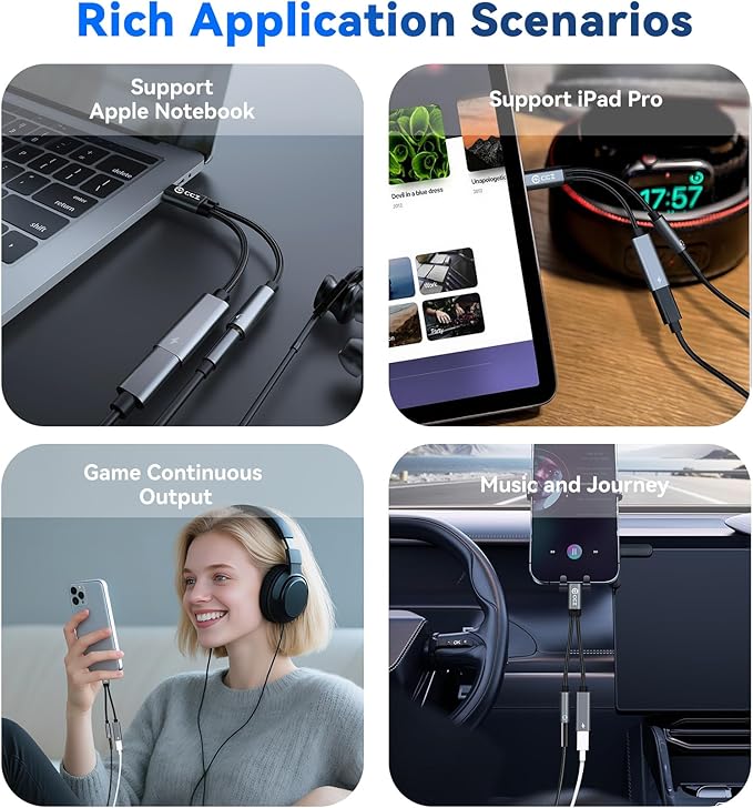 2PCS USB C Splitter for KZ ZS10 PRO, CCZ CA01 USB C to 3.5mm Audio Headphone and Charger Adapter, Type C Headphone Splitter 1 in 2 Out, Dongle Audio Cable DAC for Samsung Galaxy S25/S24 (USBC-3.5MM)
