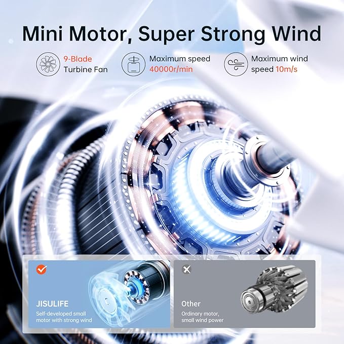 JISULIFE Portable Handheld Fan Life9, Turbo Power High Speed Air [18H Max Cooling Time], 5 Gear Wind, 5000mAh Rechargeable, Mini Pocket Design, Personal Fan for Travel Concerts Camping Makeup - Black