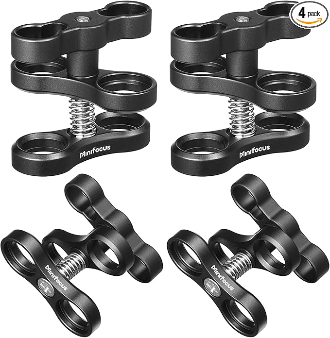 MINIFOCUS 4PCS 1'' Aluminum Ball Clamp Mount for Underwater Diving Light Arms Tray System, Photography Diving Camera, 360° Clip Adapter Bracket for Action Camera Flashlight Arms System