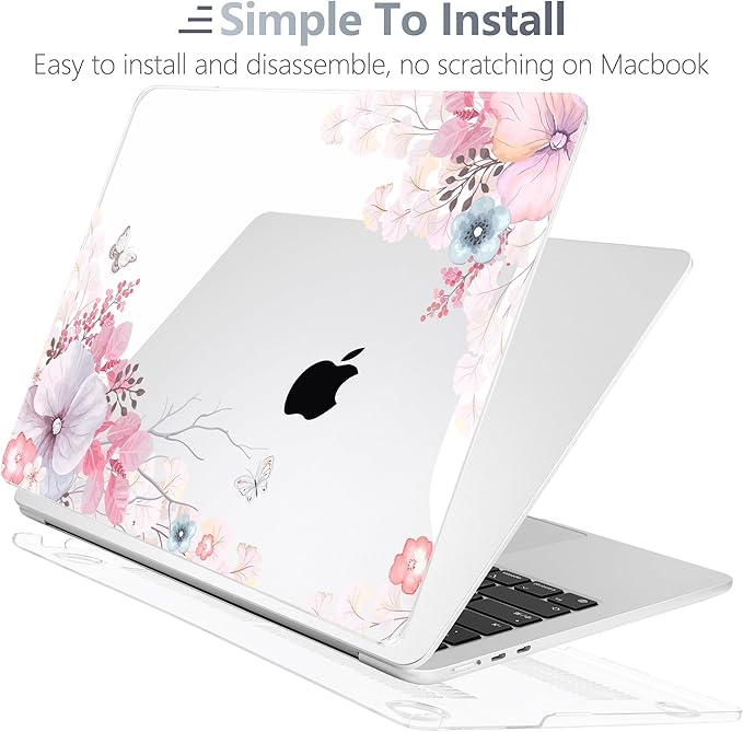 Batianda Premium Case for New MacBook Air 15 inch 2025 2024 2023 with M4 M3 M2 Chip, Designed Protective Plastic Hardshell & Keyboard Cover & Screen Protector, Lovely Flower
