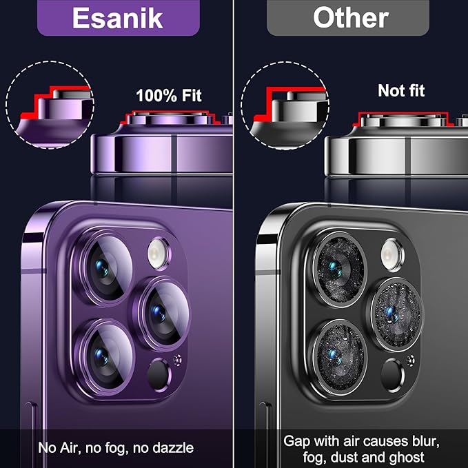 Esanik 2023 Upgrade 2 Pack for iPhone 14 Pro/iPhone 14 Pro Max Camera Lens Protector, Aluminum Alloy Metal matte Case Tempered Glass Camera Screen Cover, Scratch Resistant Case Friendly (Purple)