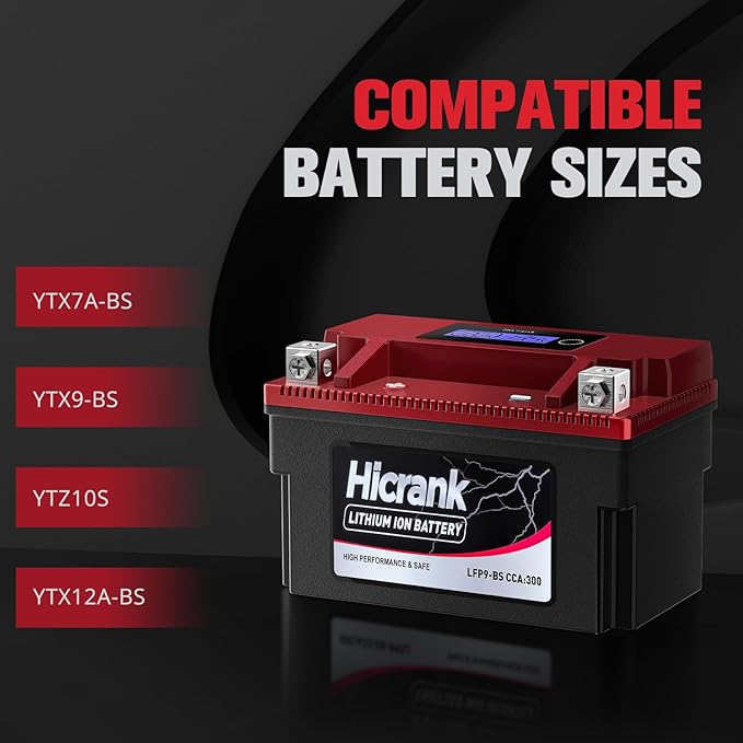 YTX9-BS, 2X Cranking Power, 5X Life, Lithium LiFePO4 Motorcycle Battery, 280 CCA, Digital Readout,Powersports Battery,Fits for ATV,UTV,4 Wheeler,Seadoo,Polaris,Lawn Mower,Generator