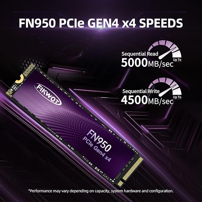 FN950 1TB NVMe SSD M.2 2280 PCIe Gen4x4, Up to 5000MB/s, Internal Solid State Drive, Configure SLC Cache, Storage and Memory Expansion for PS5 Laptop Desktop