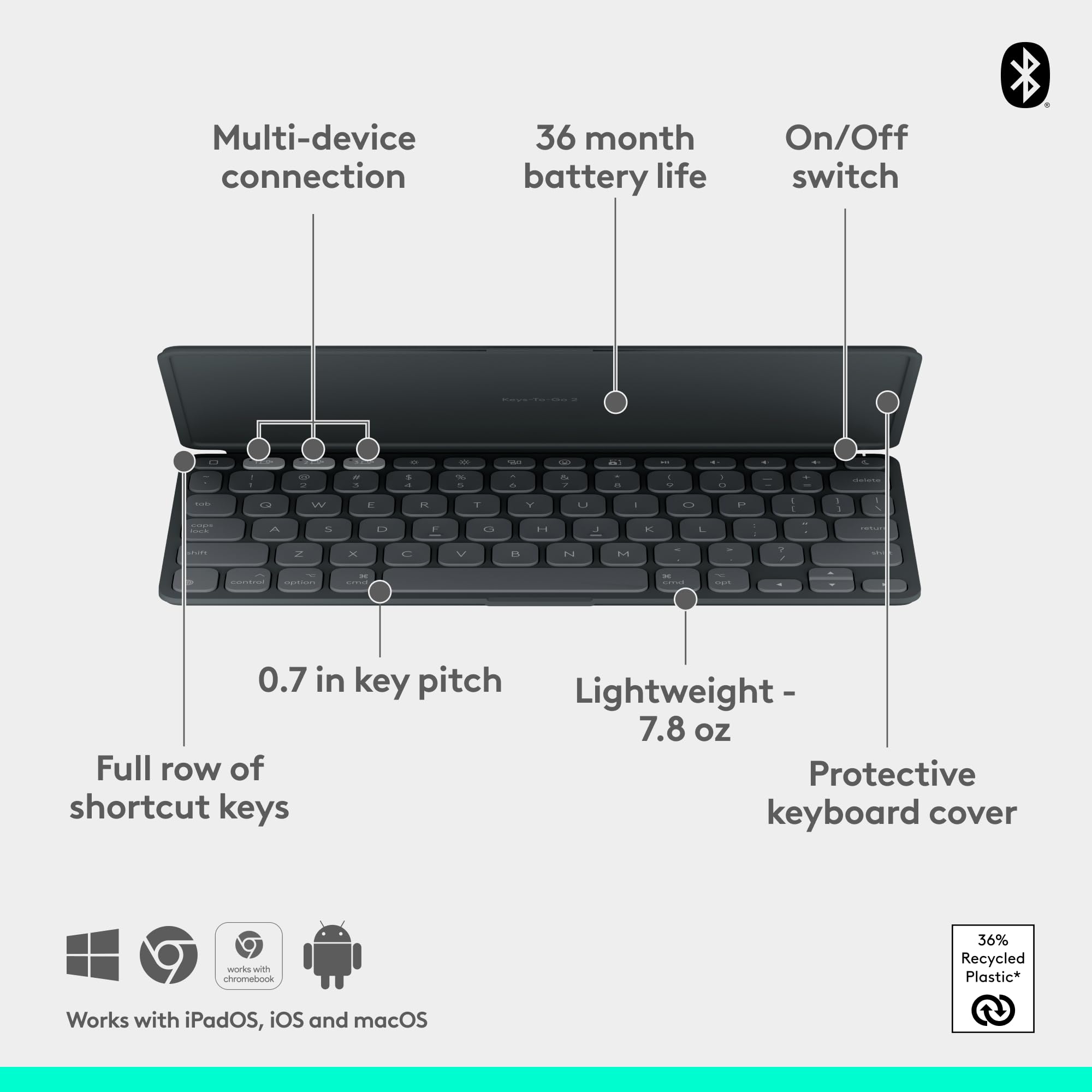 Logitech Keys-to-GO 2 Portable Wireless Keyboard - Graphite