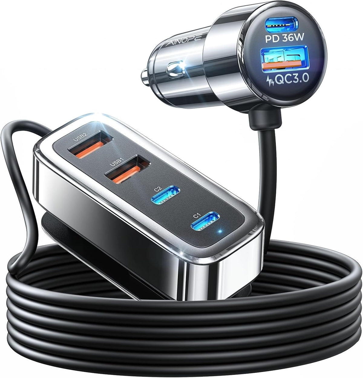 AINOPE PD&QC 108W Multiple Ports Car Charger, Cigarette Lighter USB Charger