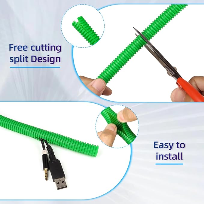 Split Wire Loom Tubing,10,25ft Cord Protectors from Pets No Chew, Flexible Wire Covers Cord Protectors, Protective Split Cable Sleeve for Automotive Home Industrial Wires(Green, 0.98inch-25ft)