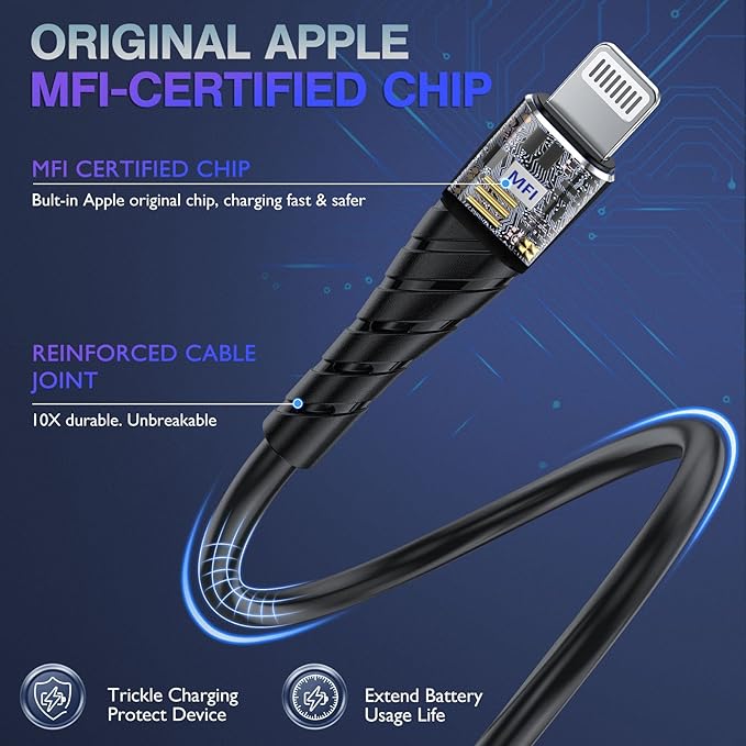 OIITH MFi Certified for iPhone Charger Cable 3 Pack 3 Ft, for Lightning Charging Cord, Fast 2.4A for iPhone USB Cord Compatible with iPhone12/11/XS/Max/XR/X/8/8P/7P/6/iPad - Purple