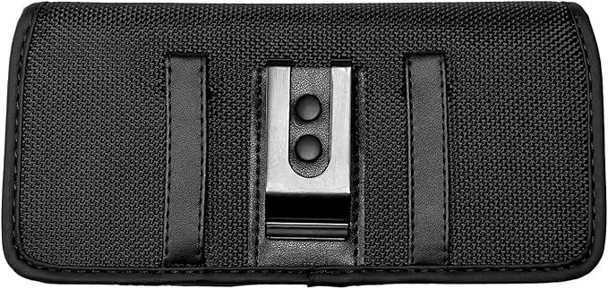 Nylon Cellphone Holster for iPhone SE (2020/2022), 11 Pro, XS/X, 8/7/6S/6, Alcatel Insight, LG Aristo 2, Galaxy S10e - Horizontal Case Canvas Waist Carrying Pouch with Belt Clip/Loops, Black