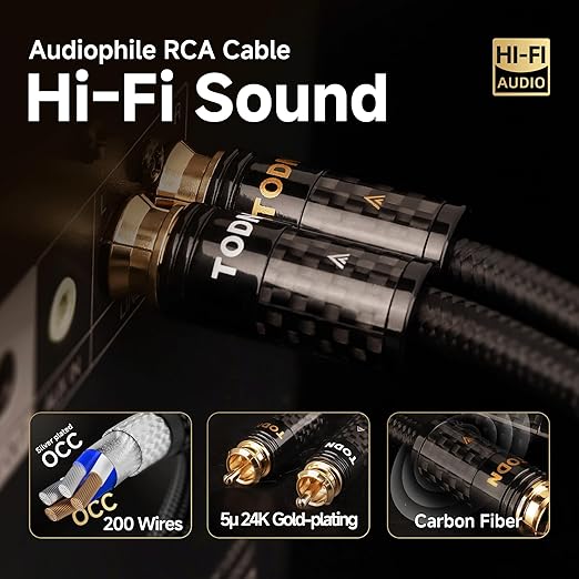 TODN Hi End RCA Cables Audiophile RCA to RCA Stereo HiFi Audio Cable for Car, Speakers,Amps (4.9 ft/1.5 m, 1 Pair)