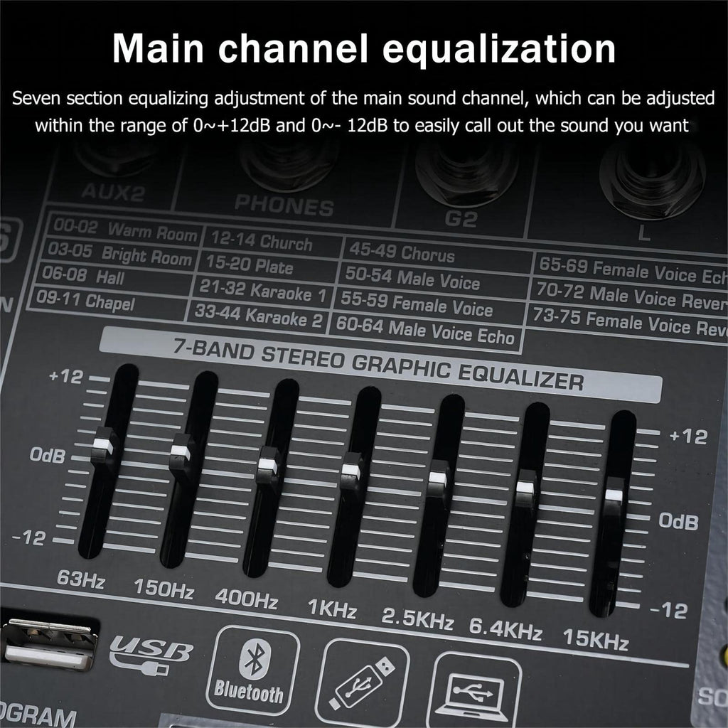 W IN-MIX DX16 Professional 16-Channel DJ Mixer with 99 DSP Effects, 7-Band EQ, 48V Phantom Power, Bluetooth & USB Recording for Live Performance, Studio, Podcast & Streaming