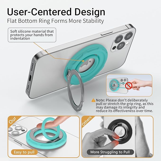 OPSO Magnetic Phone Ring Holder for MagSafe, 360 Degree Rotation Silicone Finger Ring Grip Stand Holder, Adjustable Kickstand, Compatible with iPhone 16 15 14 13 12/Pro/Max, Samsung and All Smartphone