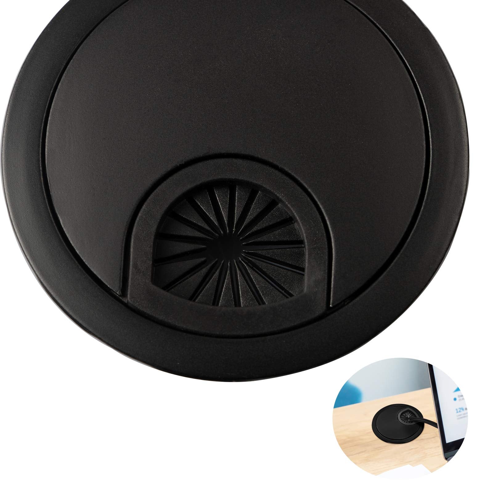 aoozleny Desk Grommet for Wire Organizer,PC Computer Desk Plastic Grommet Cord, Tidy Cable Hole Cover Organizers,2 Pack (53mm, Black)