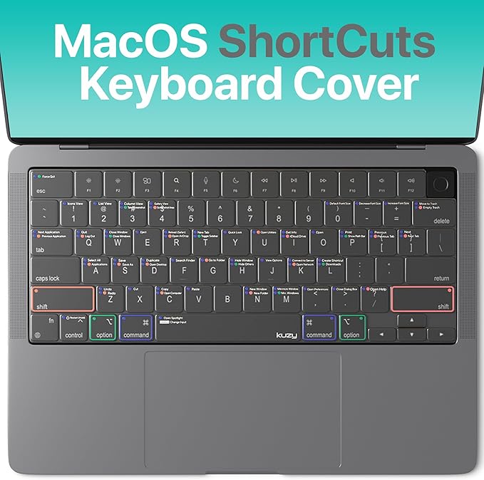Kuzy MacOS Shortcut for MacBook Pro 14 inch Keyboard Cover M4 16" 2025 2024 2023 M3 M2 M1 Pro Max - MacBook Air 13 inch Keyboard Cover 15" M4 M3 M2 - Mac OS US Layout TPU Tinted