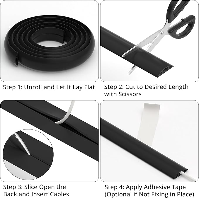 ZhiYo 3.6ft Cord Covers for Wires on Floor, Cord Hider Floor Hide Extension Cords, Soft PVC Cable Cover Cable Protector, Wire Cavity W0.62in H0.31in, Gray Oak Wood