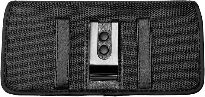 Nylon Cell Phone Holster for Samsung Galaxy A01 A10e S10 S9 S22 5G, LG K30 Phoenix 5 Aristo 5, Orbic Maui+, TCL Signa - Horizontal Case Canvas Waist Carrying Pouch with Belt Clip/Loops, Black
