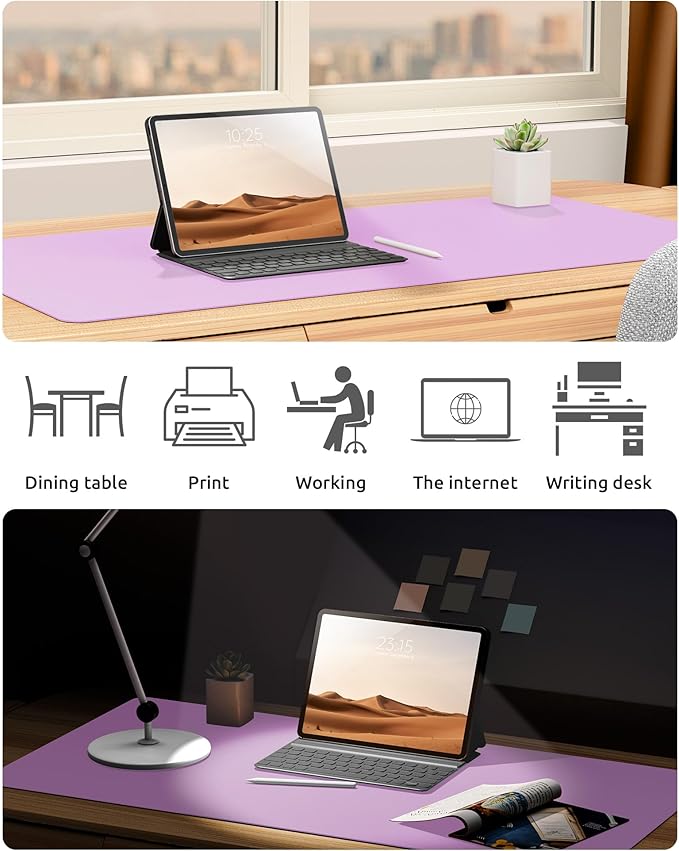 YSAGi Leather Desk Pad Protector, Office Desk Mat, Large Mouse Pad, Non-Slip PU Leather Desk Blotter, Laptop Desk Pad, Waterproof Desk Writing Pad for Office and Home (Taro Purple, 23.6" x 13.8")