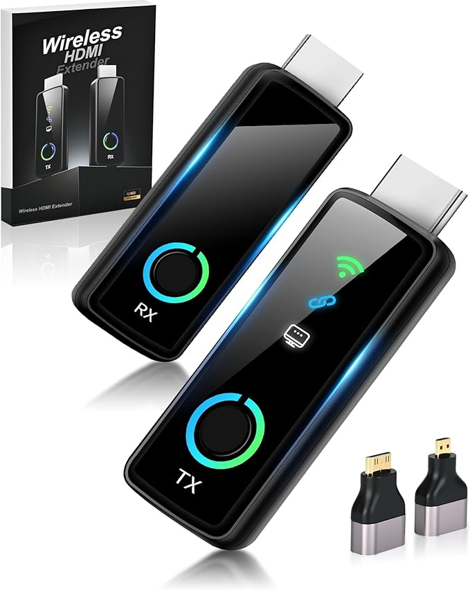 2025 Wireless HDMI Transmitter and Receiver with LED Display, 4K Decode 1080P@60Hz Ultra FHD Video Output, 328ft/100M HDMI Extender 5G+2.4G for Video to Monitor from PC/Laptop/HDTV/Camera, Plug&Play