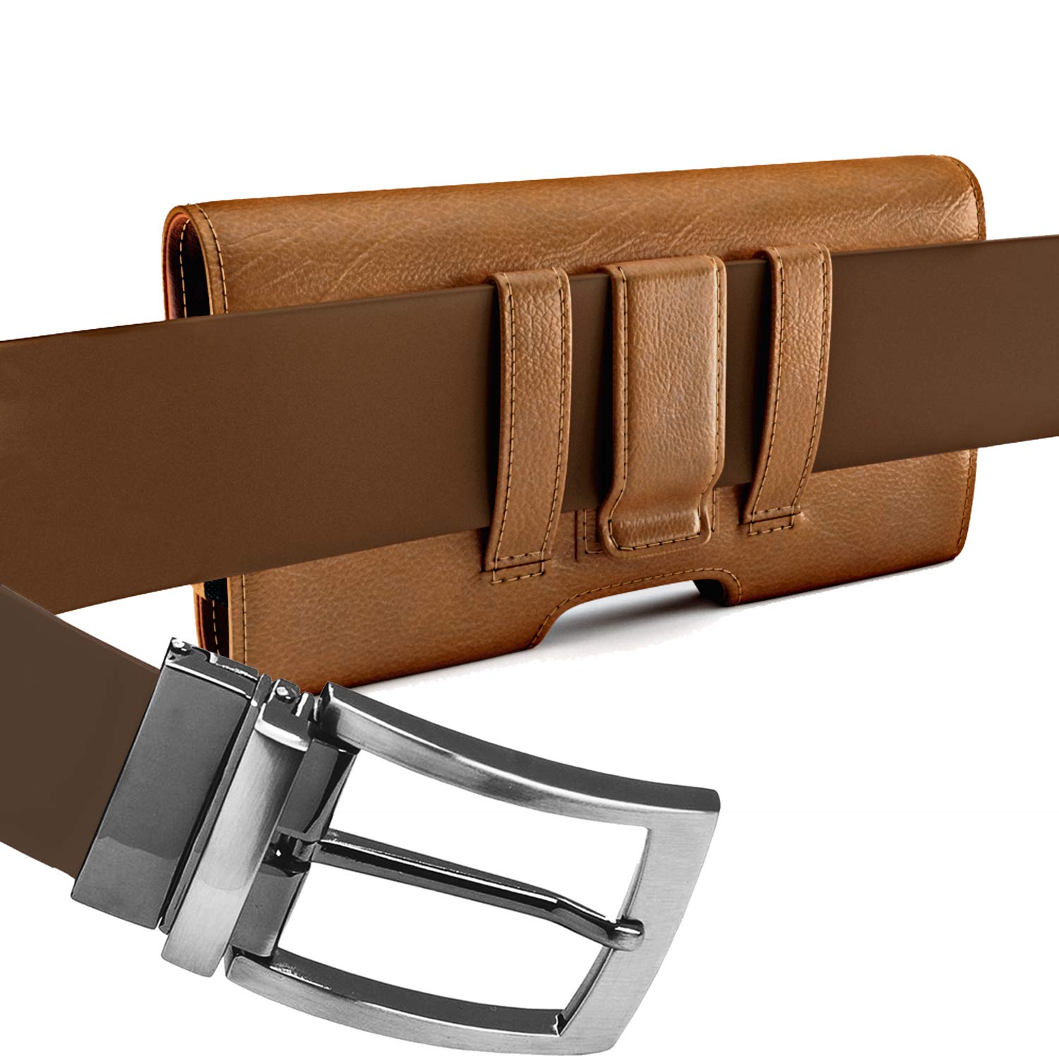 PiTau Holster for Samsung Galaxy Ultra S26 S25 S24 S23 S22 S21 A73 A54 A53, Phone Belt Clip Holder Case for Google Pixel Pro XL 9 8 7 6 4 3, Men's Big Cellphone ID Card Carrying Pouch, Brown X-Large