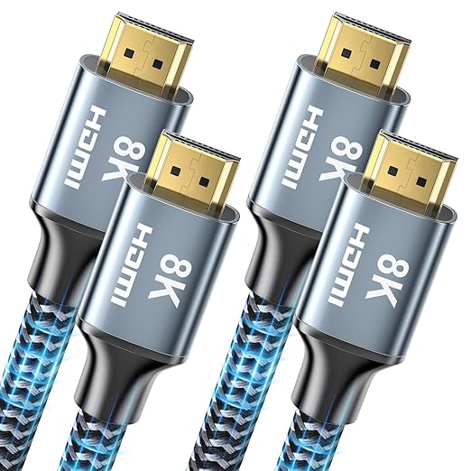 8K HDMI Cable 2 ft 2Pack, 48Gbps High Speed HDMI 2.1 Cable, Braided HDMI Cable 2.1 8K 60Hz 4K 120Hz Support for HDR eARC HDCP 2.2/2.3, HDMI Cord Compatible with HDTV, Laptop, Monitor, PC