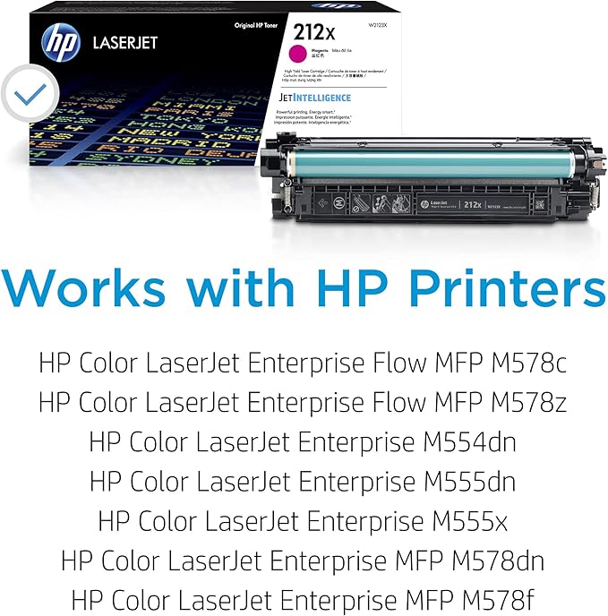 HP 212X Magenta High-yield Toner Cartridge | Works with HP Color LaserJet Enterprise M554, M555 Series, HP Color LaserJet Enterprise MFP M578 Series | W2123X