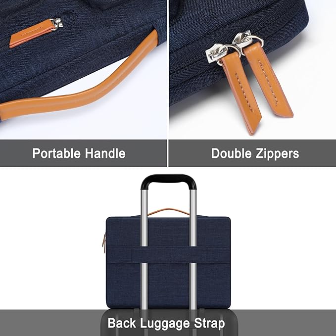 MOSISO 360 Protective Laptop Case 13.3 inch, 13-13.3 inch Laptop Sleeve Compatible with MacBook Air/Pro 13 / Pro 14,HP Dell Acer ASUS,Side Open Carrying Case with 4 Zipper Pockets&Handle, Navy Blue