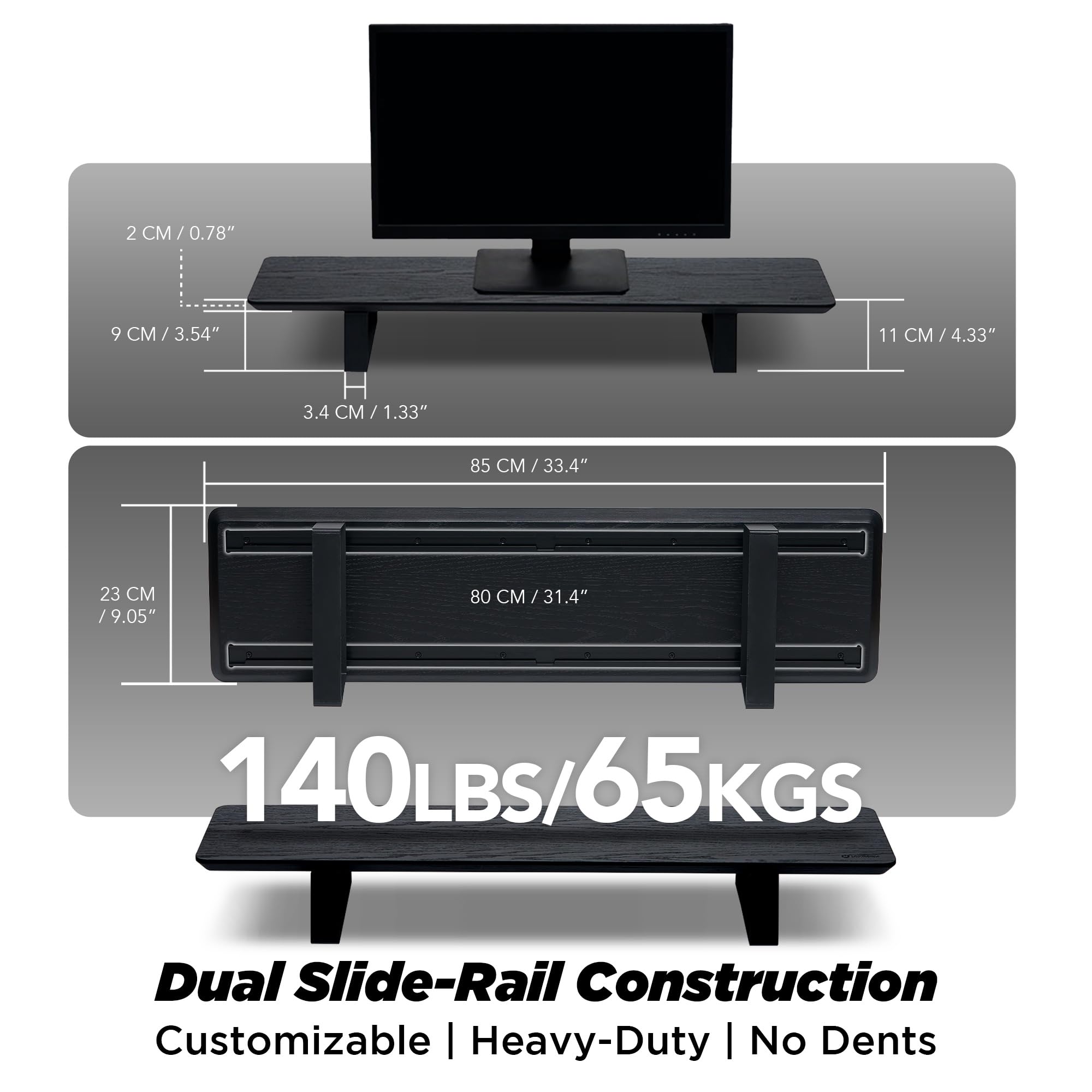 ULTRARM Moodular Wooden Monitor Stand Desk Organizer, Standard 33.4" Black